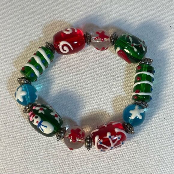 Christmas bracelet handmade lampworked glass beads stretchy bracelet - Picture 12 of 12